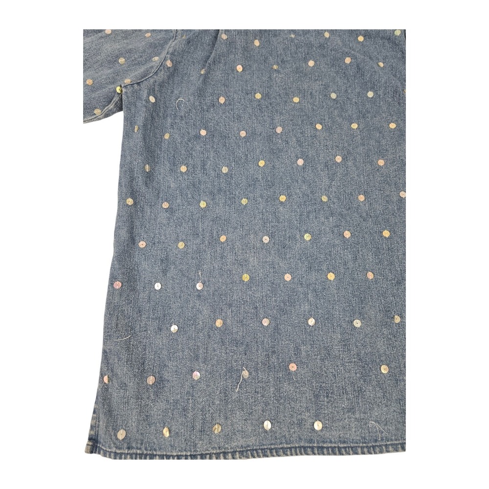 Vintage Western Denim Top Blouse Button-Up Long Sleeve Embellished Women's S - Picture 8 of 9